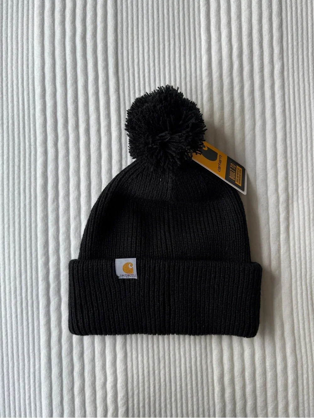 Carhartt Black Beanie Set with Pom Pom and Embroidered Logo